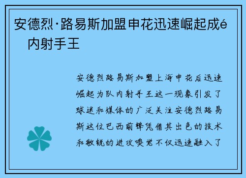 安德烈·路易斯加盟申花迅速崛起成队内射手王